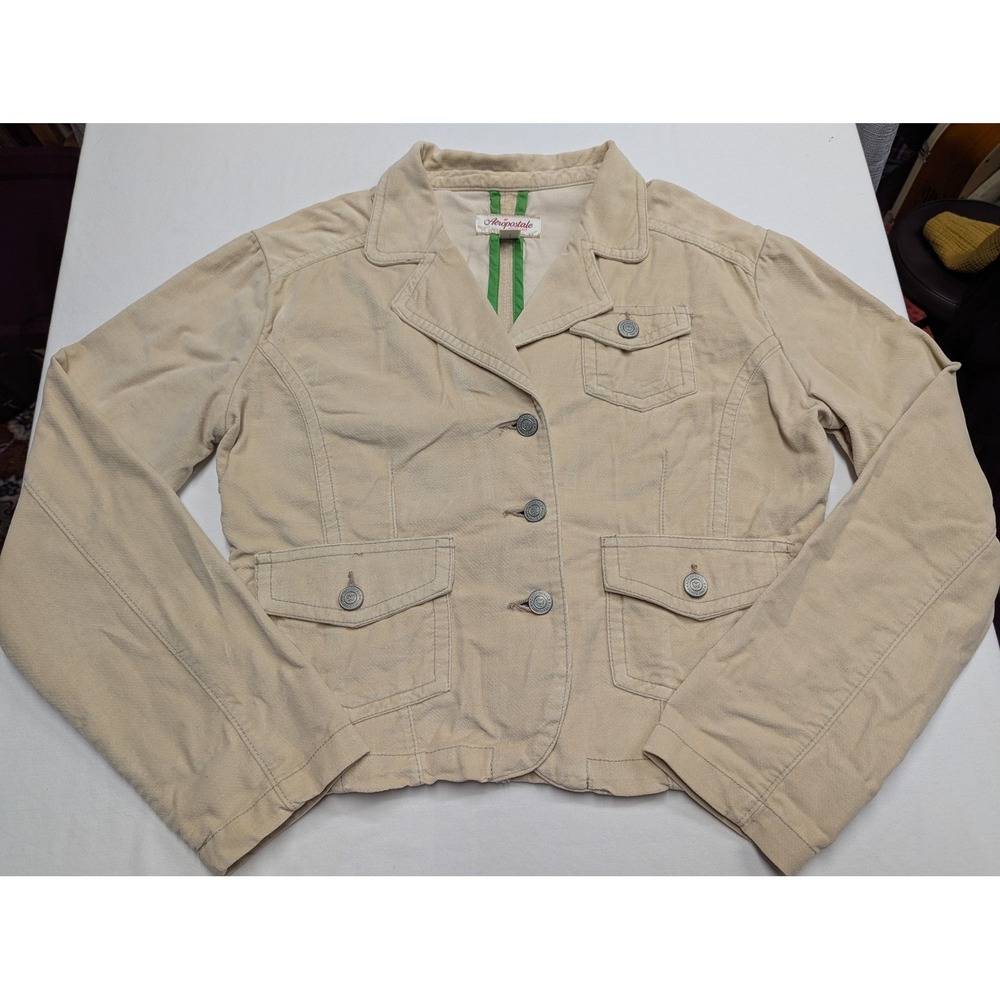 Aeropostale Womens Tan Corduroy Utility Jacket Beige Button Up Size M